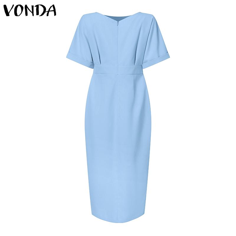 VONDA Летнее женское однотонное тонкое длинное платье с короткими рукавами