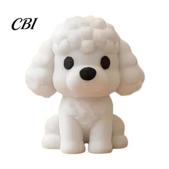 Modern Dog Statue 3D Printed White Poodle Figurine, Cute Mini Teddy Desk Decor with Matte Figurine Matte, Minimalist Tabletop Ornament for Bookshelf