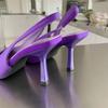 Модные элегантные женские туфли на высоком каблуке, женские туфли-лодочки с открытой пяткой, фиолетовые, зеленые, оранжевые, на каблуках, роскошные свадебные туфли