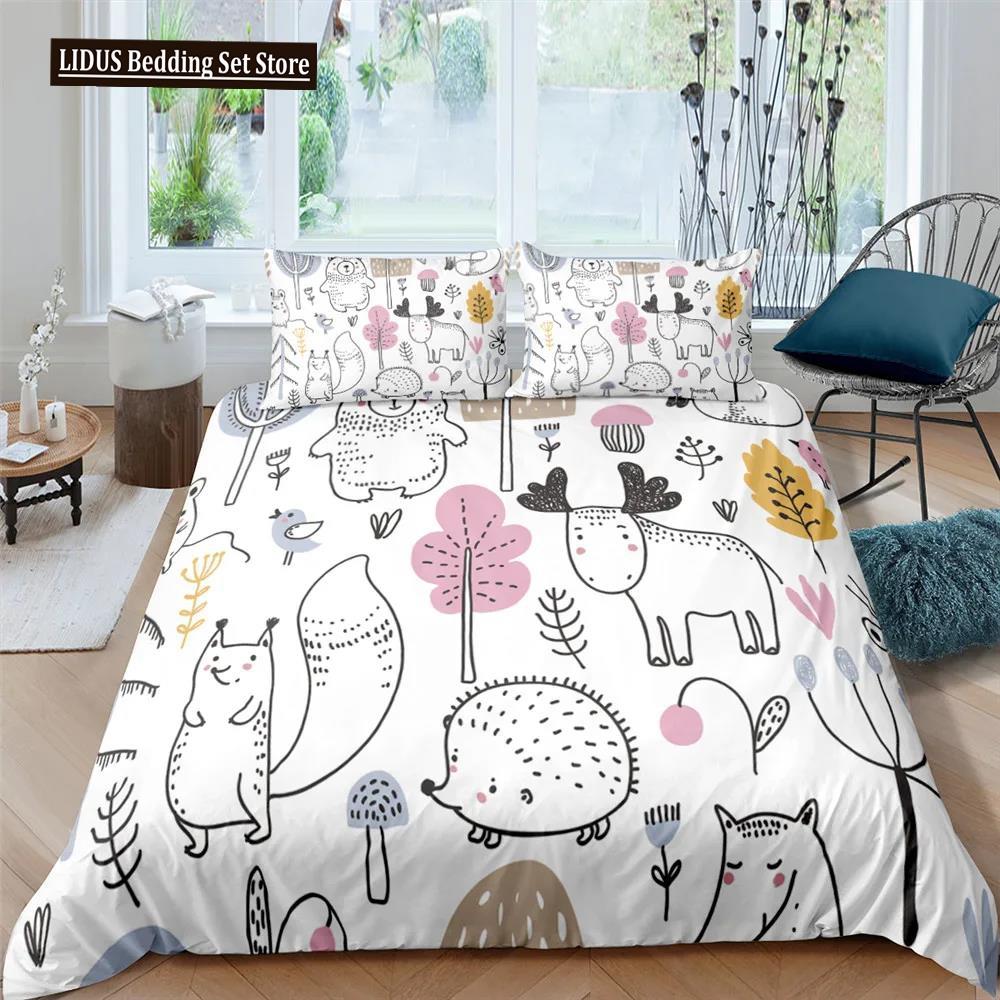 Nordic Bed Cover Duvet Cover King Queen Cartoon Animal Bedding Set Double Twin Full Queen King Adult Kids Bedclothes Quilt Cover
