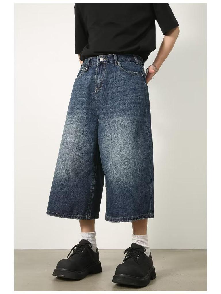 Мужские темно-синие джинсовые шорты с широкими штанинами 7-Point