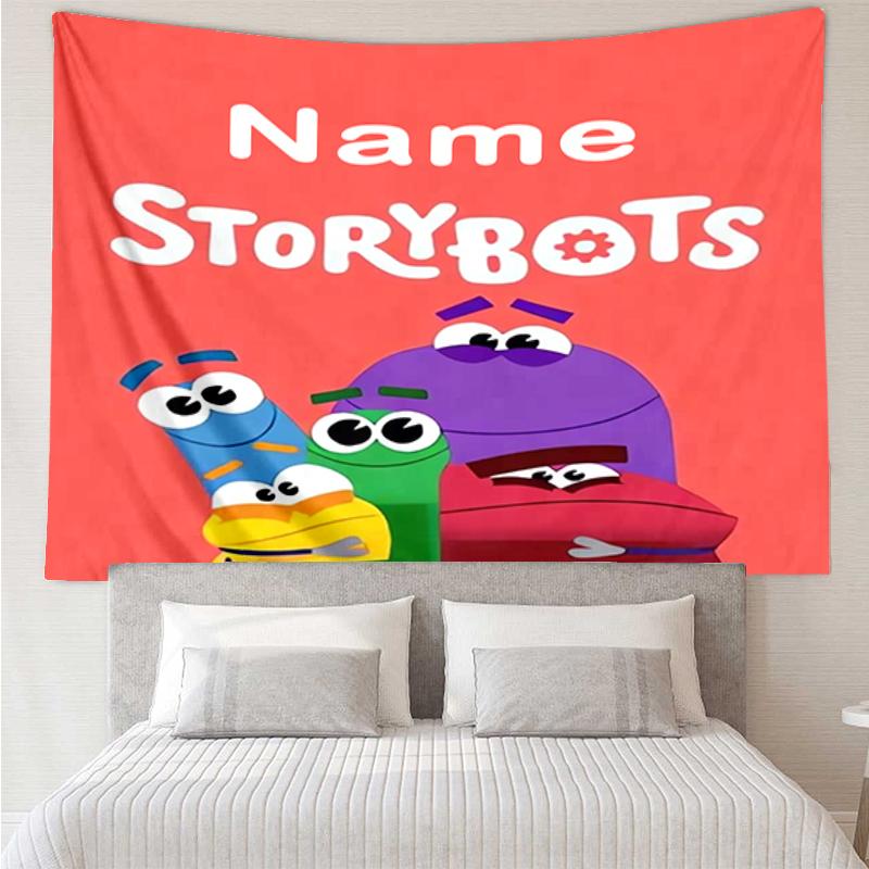 Custom Name StoryBots Print Tapestry, Backdrop, Easy Setup, Ideal for Bedroom, Office & Living Room, with Aesthetic Wall Hanging Decor.