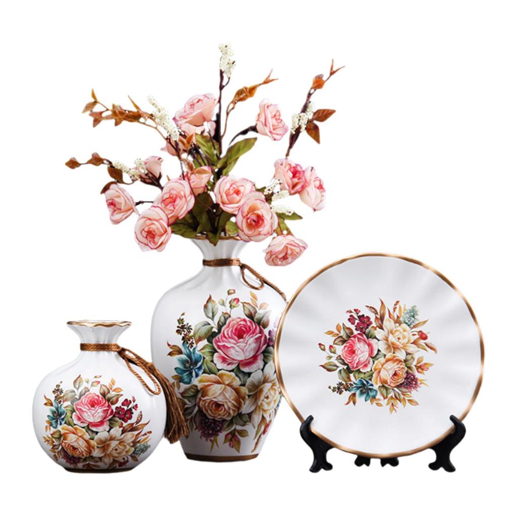 3Pcs Ceramic Vases Stylish Ornaments Wedding Decorations Lightweight Flower Arrangement Display for Bedroom Cabinet Balcony