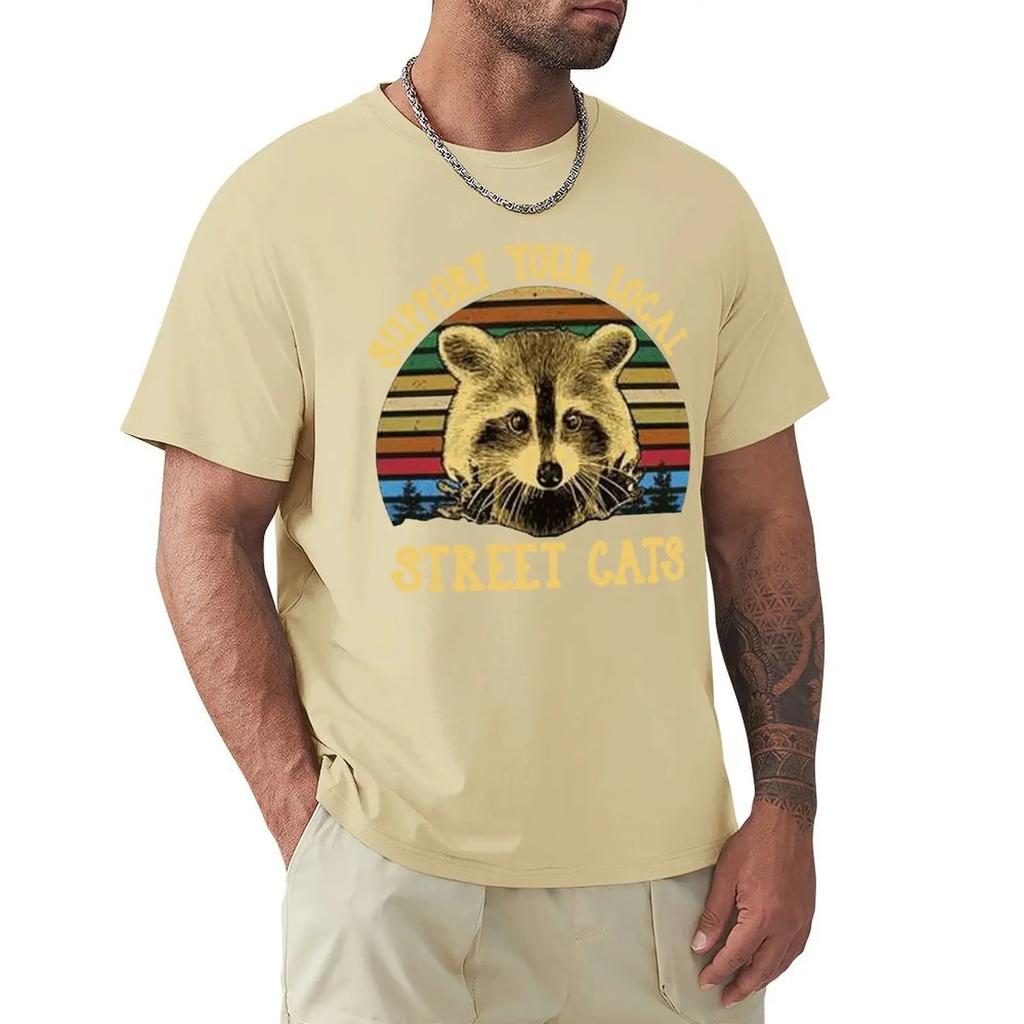 Футболка Raccoon Support Your Local Street Cats Vintage для мужчин, черная хлопковая футболка унисекс свободного кроя