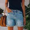Джинсовые шорты для женщин с высокой талией, рваные, потертые джинсовые шорты, летние эластичные повседневные шорты с карманами