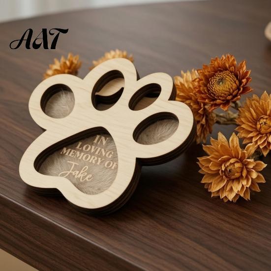 Pet Memorial Keepsake for Dog Hair Box, Cute Paw Shape Wooden Box Fur Dogs And Cats, Loss Sympathy Gift Cat Design