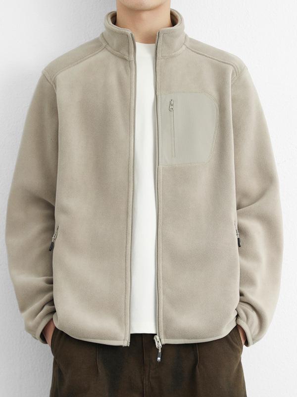 Мужская двухсторонняя флисовая куртка со стойкой - Теплый осенне-зимний спортивный кардиган