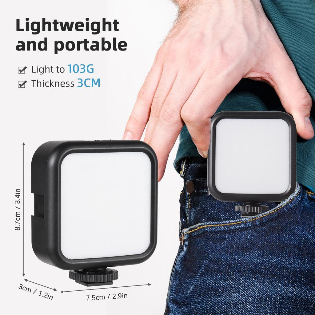 5W Pocket Led Light Mini Video Lamp Bi-color Photography Light with 3 Cold Shoe Mounts & 1/4in