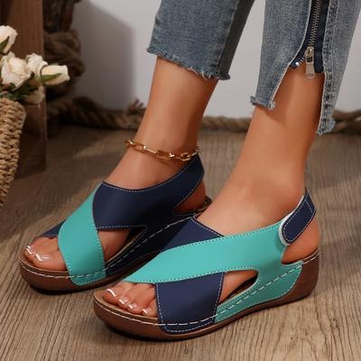 Женские босоножки на платформе с открытым носком, колор-блок, ремешки на липучке и дышащий вырезной дизайн для широкой стопы