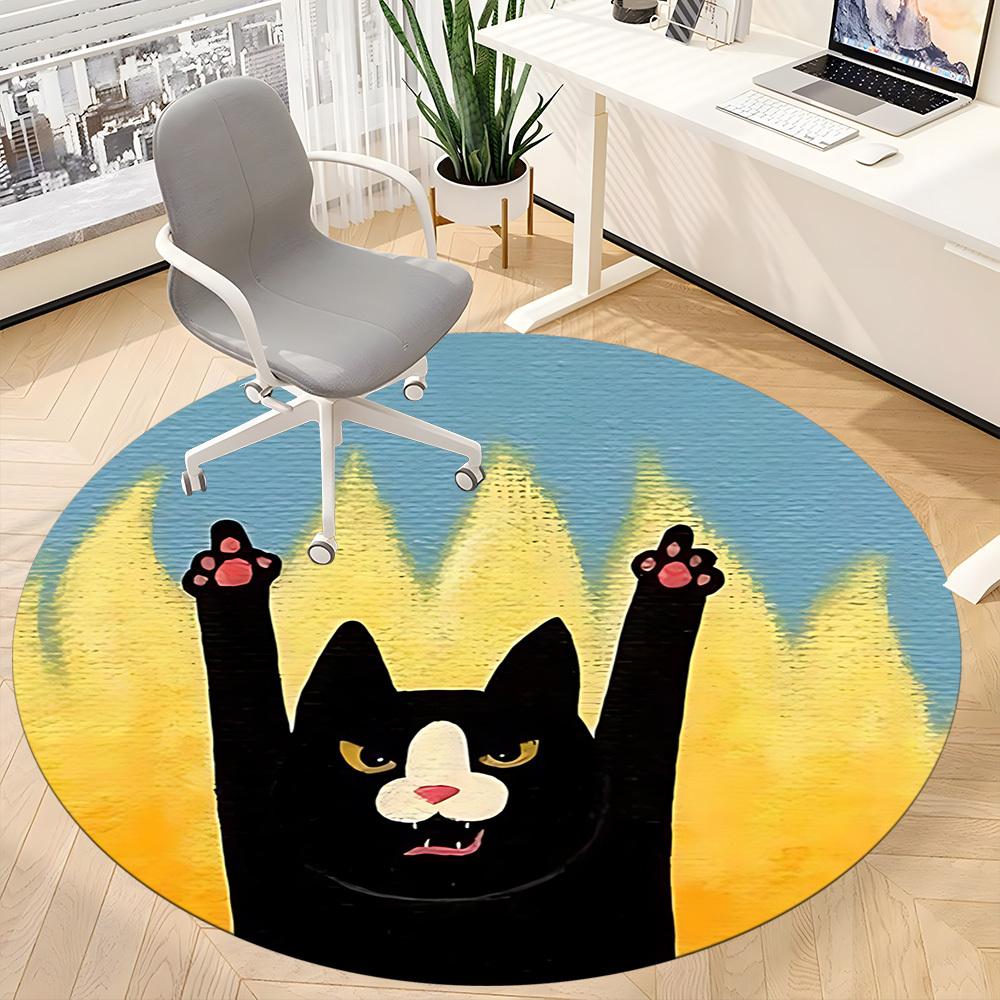 1pc Flame Cat Office Round Area Rug, Indoor Mat Suitable For Office, Under Office Chairs Bedroom Living Room Home Decor, Room Deco