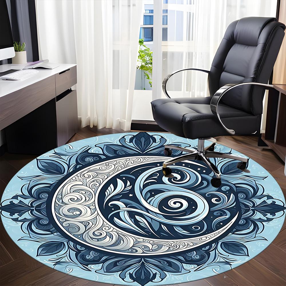 1pc Moon Swirls Office Round Area Rug,  Mat Suitable For Office, Under Office Chairs Bedroom Living Room Home Decor, Room Deco