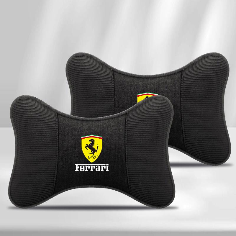 2Pcs Car Logo Seat Headrest Auto Neck Pillow for Ferrari F430 Stradale Roma 488 Portofino F8 Roma Spider SF90 LaFerrari Daytona ZX7