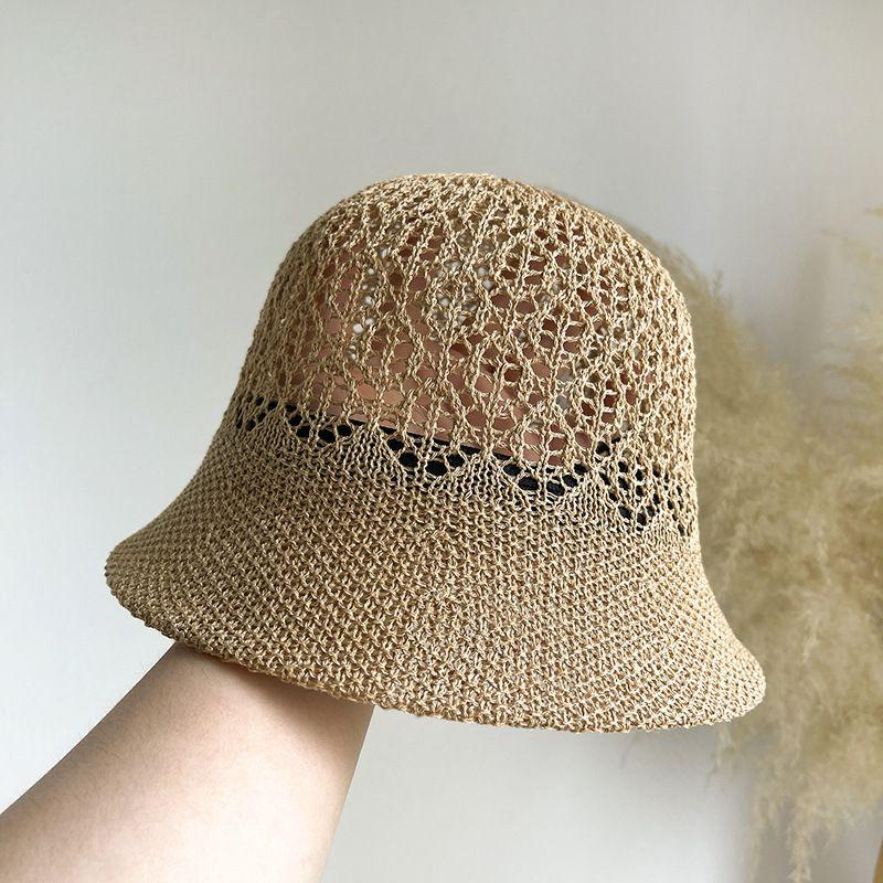 Hat Women's Summer Hollow Knitted Bucket Hat Women's Breathable Hat Sun Protection Sun Hat Fashion Basin Hat