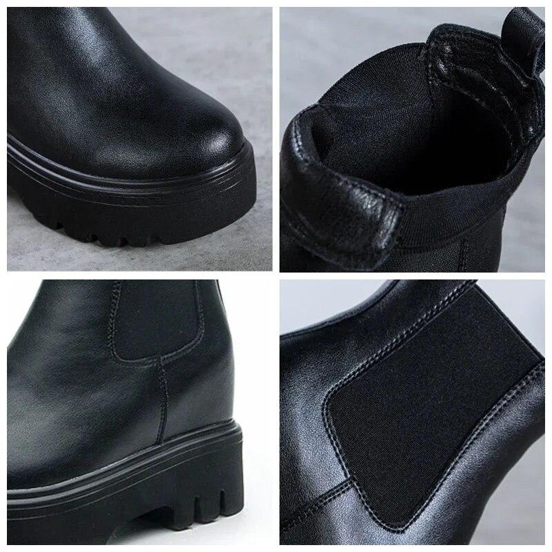 Fujin, 8 см, 2023, натуральная кожа, ботильоны «Челси», осень-зима, плюшевые теплые ботинки на платформе до середины икры, женская весенняя обувь в Риме
