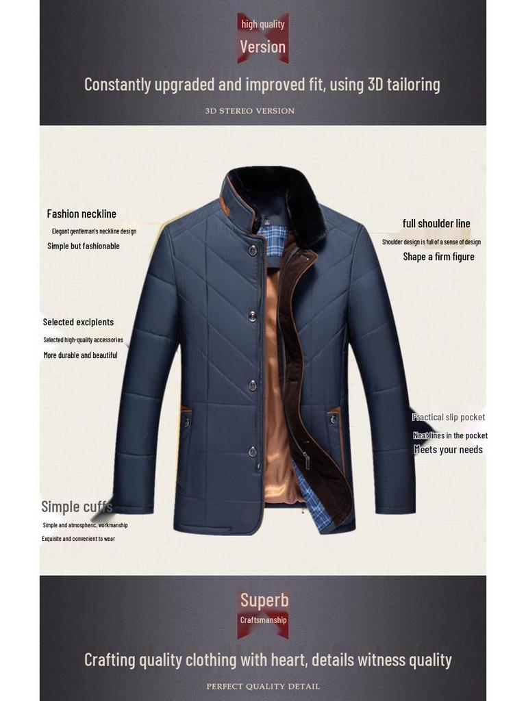 Теплая хлопковая куртка на зиму 2026: Повседневное утепленное пальто с воротником-стойкой для среднего и пожилого возраста