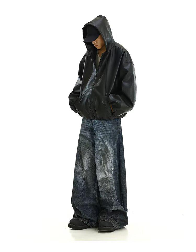 Мужская черная кожаная мотоциклетная куртка с капюшоном - Ветрозащитная, стильный силуэт