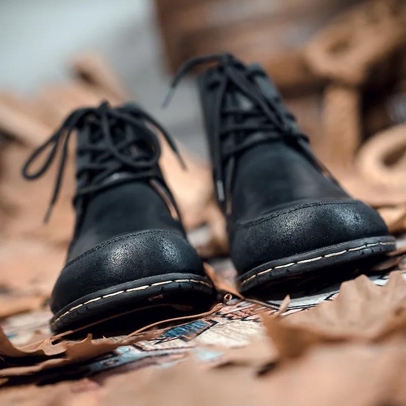 39-48 Осень Зима Новые мужские высокие черные кожаные ботинки Модные уличные ботинки на платформе со шнуровкой по щиколотку для мотоциклистов Bota Masculina