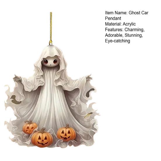 Подвеска для автомобиля на Хэллоуин Призрак 2D Плоский призрак с тыквой Акриловый талисман для зеркала заднего вида автомобиля Аксессуары для подвешивания в салон автомобиля