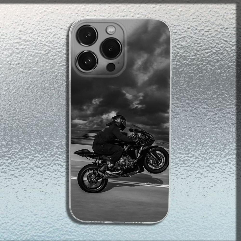 Чехол для телефона Moto R7 Bike Y-YAMAHAS для iPhone 16,15,14,13,12,11 Plus,Pro,Max,XR,XS,X,Plus,SE,Mini Прозрачный Мягкий Чехол