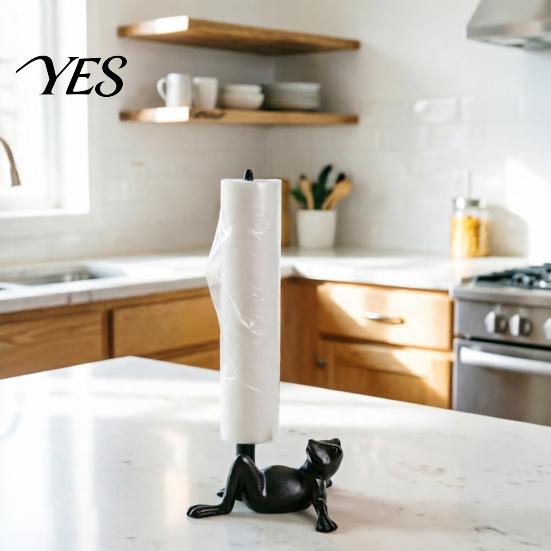 Rustic Paper Towel Rack Holder, Multi-Purpose Storage Stand for Kitchen Rolls Plastic Wrap And Paper, Weighted Base Holder Retro Cast Iron Napkin with