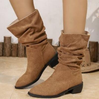 Модные женские сапоги до колена, осенне-зимняя женская обувь, модные женские сапоги без застежек, на низком каблуке, с круглым носком, на плоской подошве, длинные сапоги Botas De Mujer