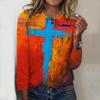 Tops For Women Gradient Cross Print Round Neck Long Sleeve T-shirt Fall Casual Slim Pullover Women's Long Sleeve Top