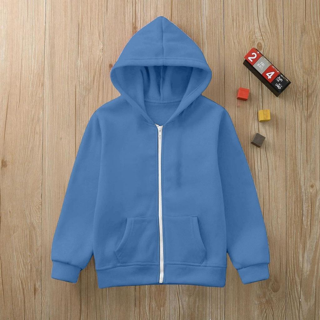 Boys Girls Children's Zip Up Hoodie Loose Solid Color Hooded Sports Shirt Sweatshirt Jacket Coats With Pocket