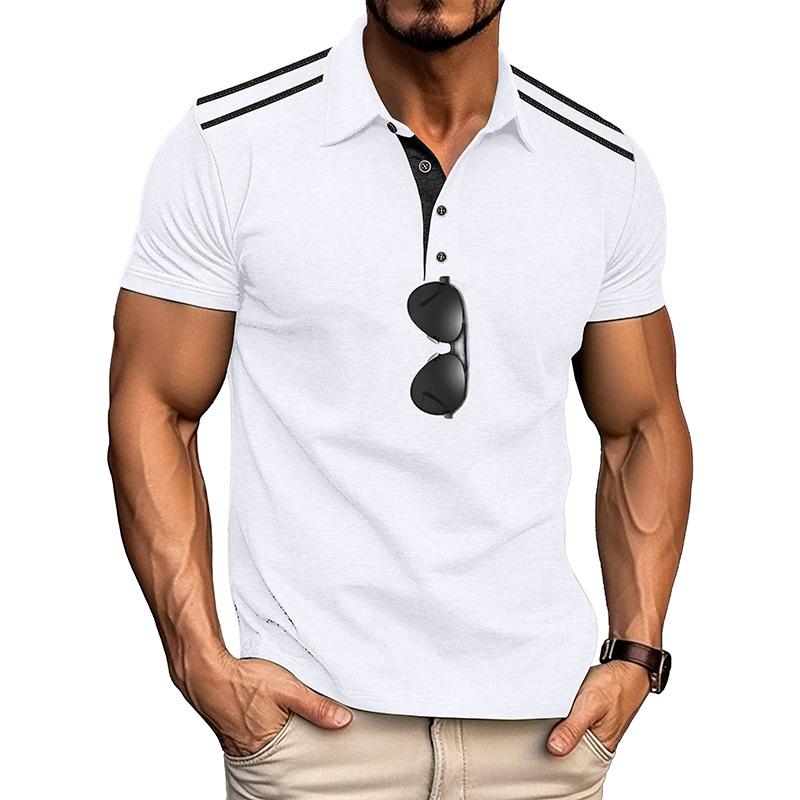 Лето 2025 Мужское поло с коротким рукавом и лацканами, униформа на пуговицах, ретро, цветной блок, повседневное, свободного кроя, универсальная футболка-поло
