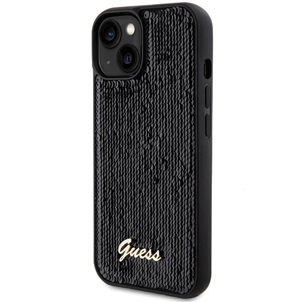 Guess Sequin Script Metal Case For Iphone 14 / 15 / 13 - Black