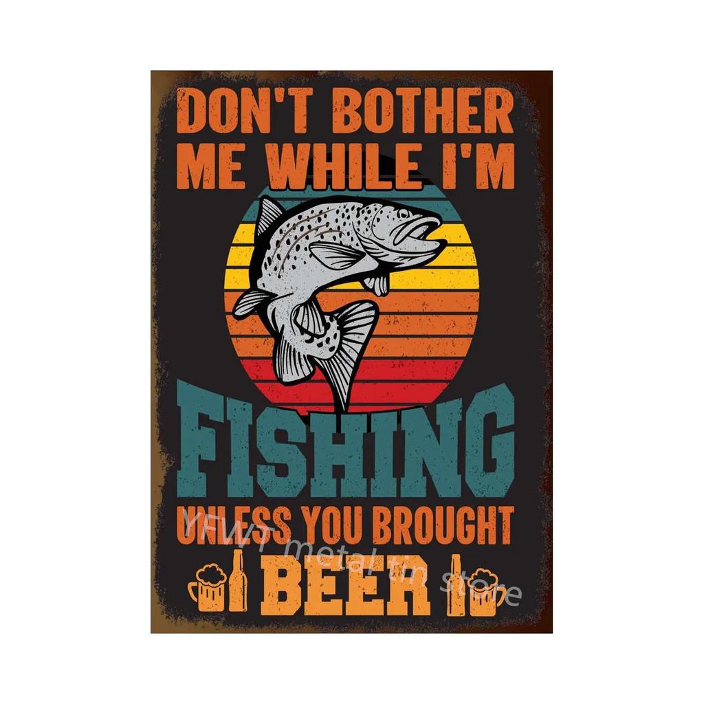 Fishing Rules Metal Tin Sign Fishing Sign Vintage Metal Plate for Wall Poster Farm Art Decoration Retro Stickers Plaques