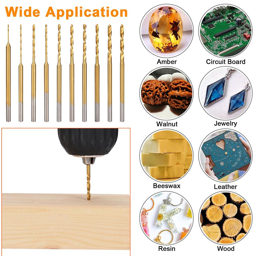 DIY Drill Bits Mini Drill Bit Set 10 Pieces Set 2.35mm Shank Diameter Efficient Drilling Large Chip Removal Space