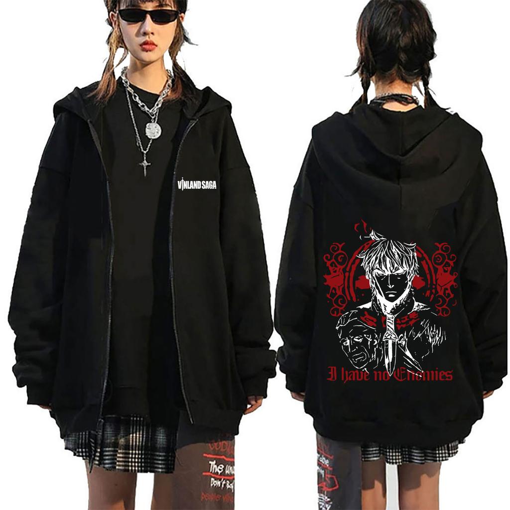 Anime Vinland Saga Thorfinn I Have No Enemies Zipper Hoodie Men Women Casual Oversized Zip Up Jacket Cosplay Manga Streetwear