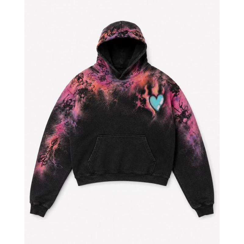 Mens Vintage Distressed 3D Printed Star Floral Oversized Hoodie Casual Streetwear Sweatshirt