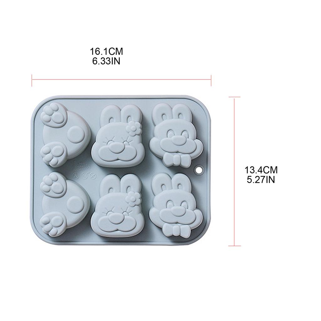 6 Cavity 3D Rabbit Silicone Flexible Food Grade Mould Clay Resin Ceramics Candy Fondant Candy Chocolate Soap Mould
