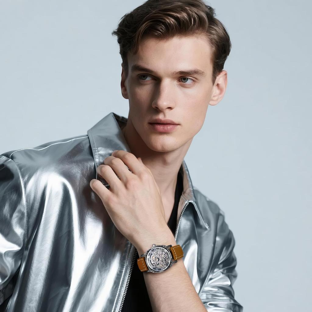 Автоматические часы с ремешком из натуральной кожи и водонепроницаемостью 3 АТМ, антикварные аналоговые, кожаный ремешок, модный аксессуар, подарок на день рождения или Рождество, мужские, устойчивые, мужские