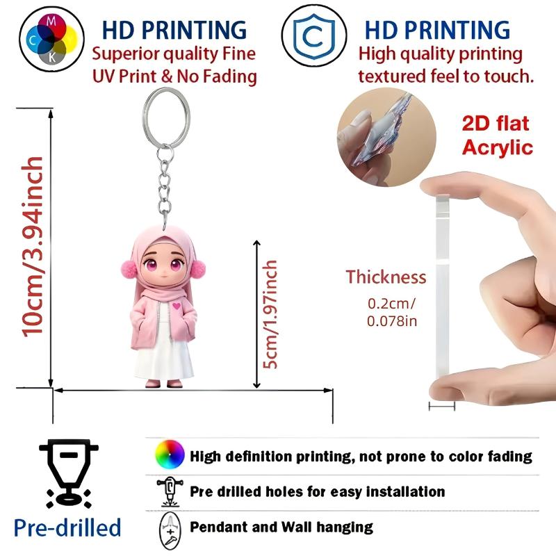 7Pcs 2D Flat 1/6 Muslim Acrylic Keychain | Suitable For Car Keys, Backpack Decorations, Office Hangings, Phone Pendants