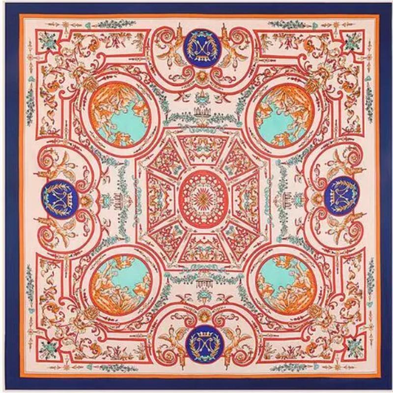 100% Silk Twill Luxury Brand Silk Scarf For Women, New Fashion Large Square Scarves Headband Maze Paisley Print Shawl Hijab