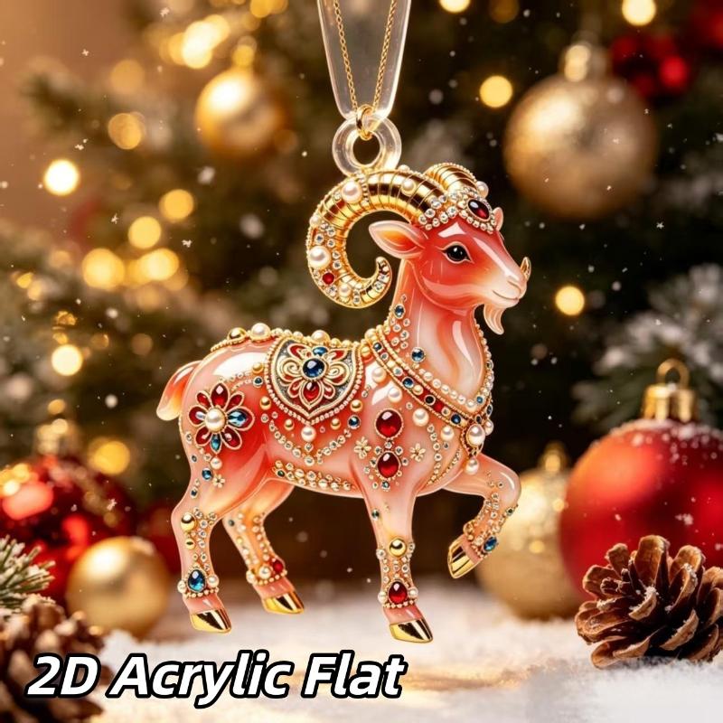 Auspicious Red Gold Chinese Zodiac Goat Acrylic Hanging Ornament for Home Car Lunar New Year Decoration Gift