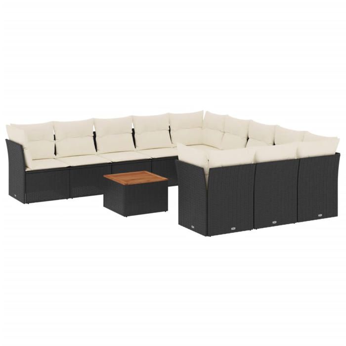 VidaXL Salon de Jardin avec Coussins 12 pcs, Canapés de Terrasse, Ensemble de Meubles de Patio, Mobilier d'Extérieur, Noir 3256238