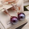 Fashion Elegant Wine Red Round Beads Drop Earrings For Women Wedding Party Rose Gold Color Jewelry Gift