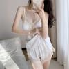 Lace Patchwork Sexy Sling Pajamas Set Summer Ice Silk Stylish Lightweight Pyjamas with Corset Pads Breathable Soft Comfortable Sleepwear Set