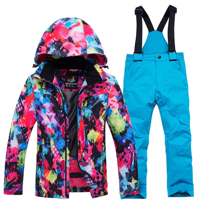 Boy's Girl Camouflage Ski Set Windproof Warm Waterproof Outdoor Thickened Single Board Ski Jacket Pants