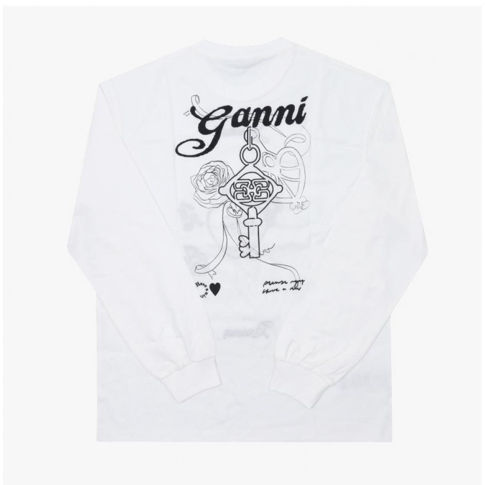 Ganni Graphic Logo Recut Heavy Women S Long Sleeve Tee T4139
