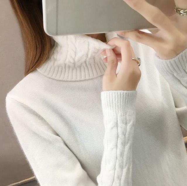 Knitted Sweater Women Autumn Winter Korean Turtleneck Long Sleeve Pullover Female Pink Knitwear
