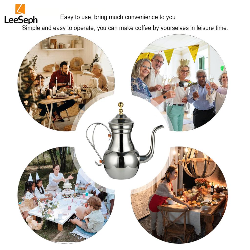 Leeseph Turkish Coffee Pot, Stainless Steel Arabic Tea Pot with Filter Mesh, Gooseneck Kettle for Cafe, Tea, Juice, Milk