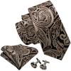 Barry.Wang Men's Silk Ties Pocket Square Cufflinks Floral Jacquard Necktie Set for Formal Designer