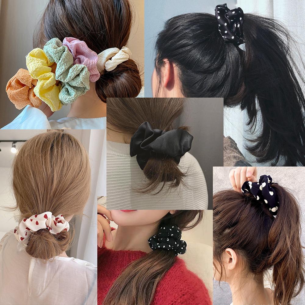 5PCS Mixed Colors Fashion Hair Bands Korean Elastic Satin Silk Dots Hair Tie for Women Girls Ponytail Holder Scrunchie