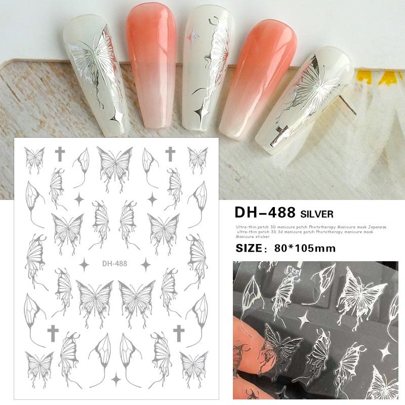 Красочные бабочки, лазерные наклейки для ногтей, сердце, звезда, дизайн, клейкий слайдер, наклейки для дизайна ногтей, маникюрные украшения