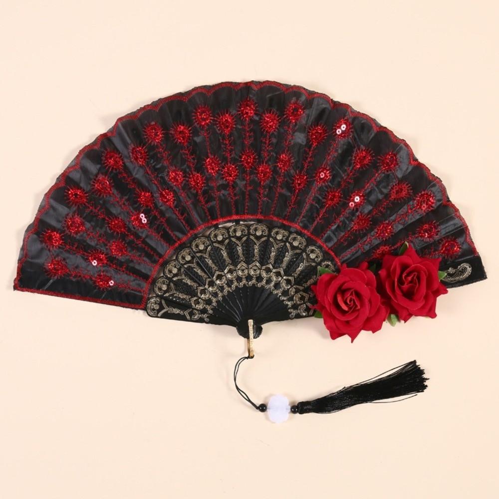 Sequin Decorated Spanish Handheld Fan Embroidered Flamenco Dance Fan New Gothic Dance Fan