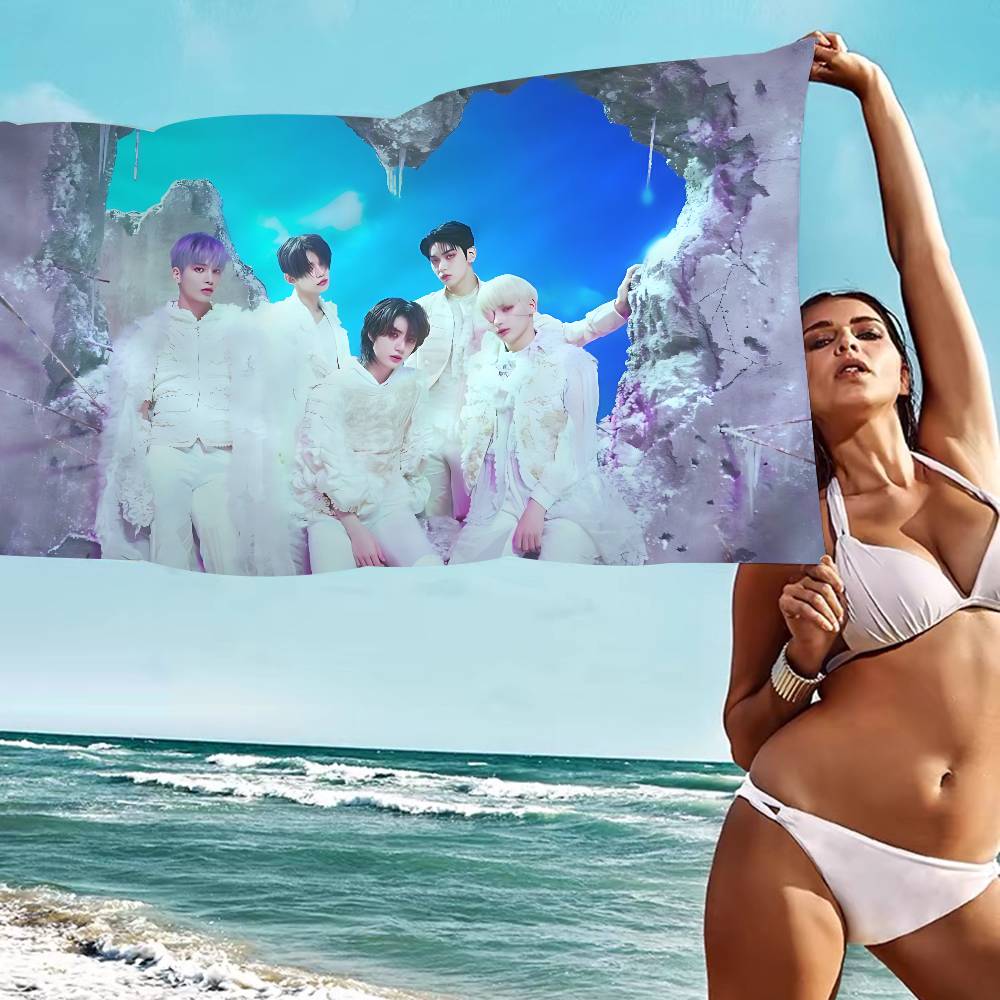 Kpop T-Tomorrow X Together Txt Пляжное полотенце Цветные банные полотенца Микрофибра Быстросохнущие Индивидуальное Песочное пляжное полотенце Пляж Йога Спа Тренажерный зал Бассейн